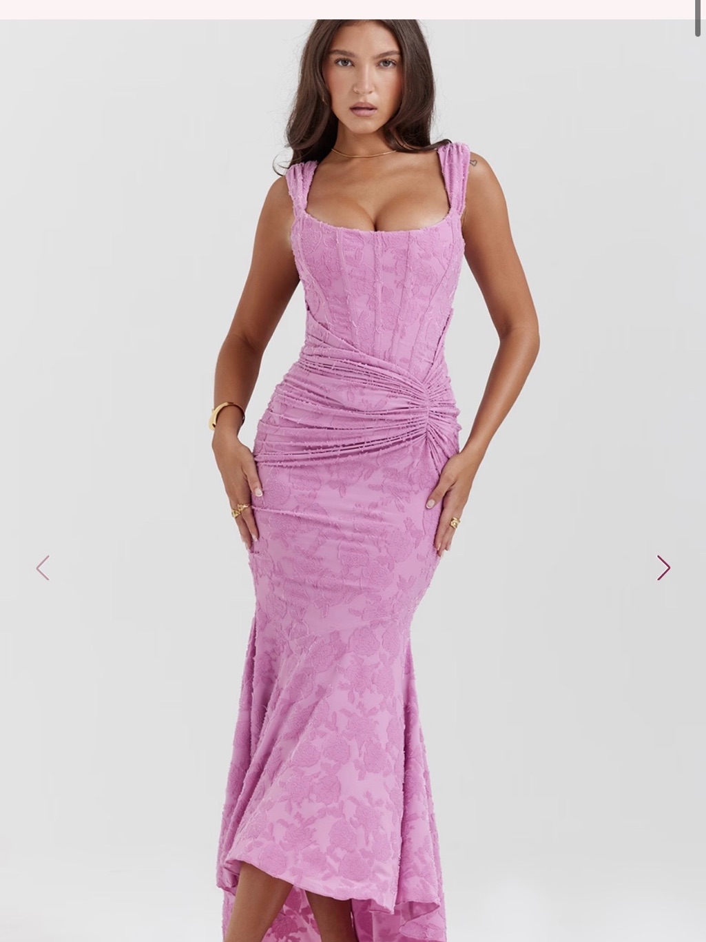House Of Cb Lilac Lace Ruched Mermaid Gown